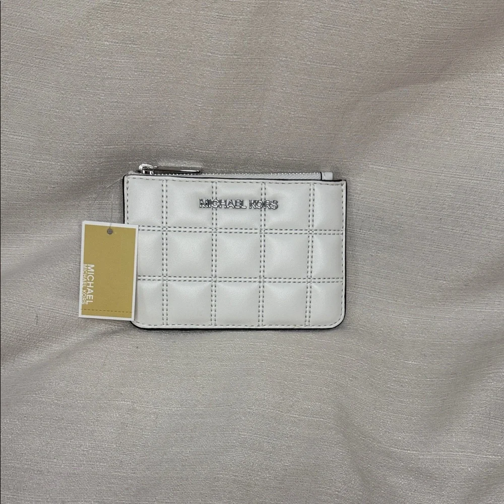 Michael Kors Optic White Jet Set Travel Quilted Coin Pouch Wallet